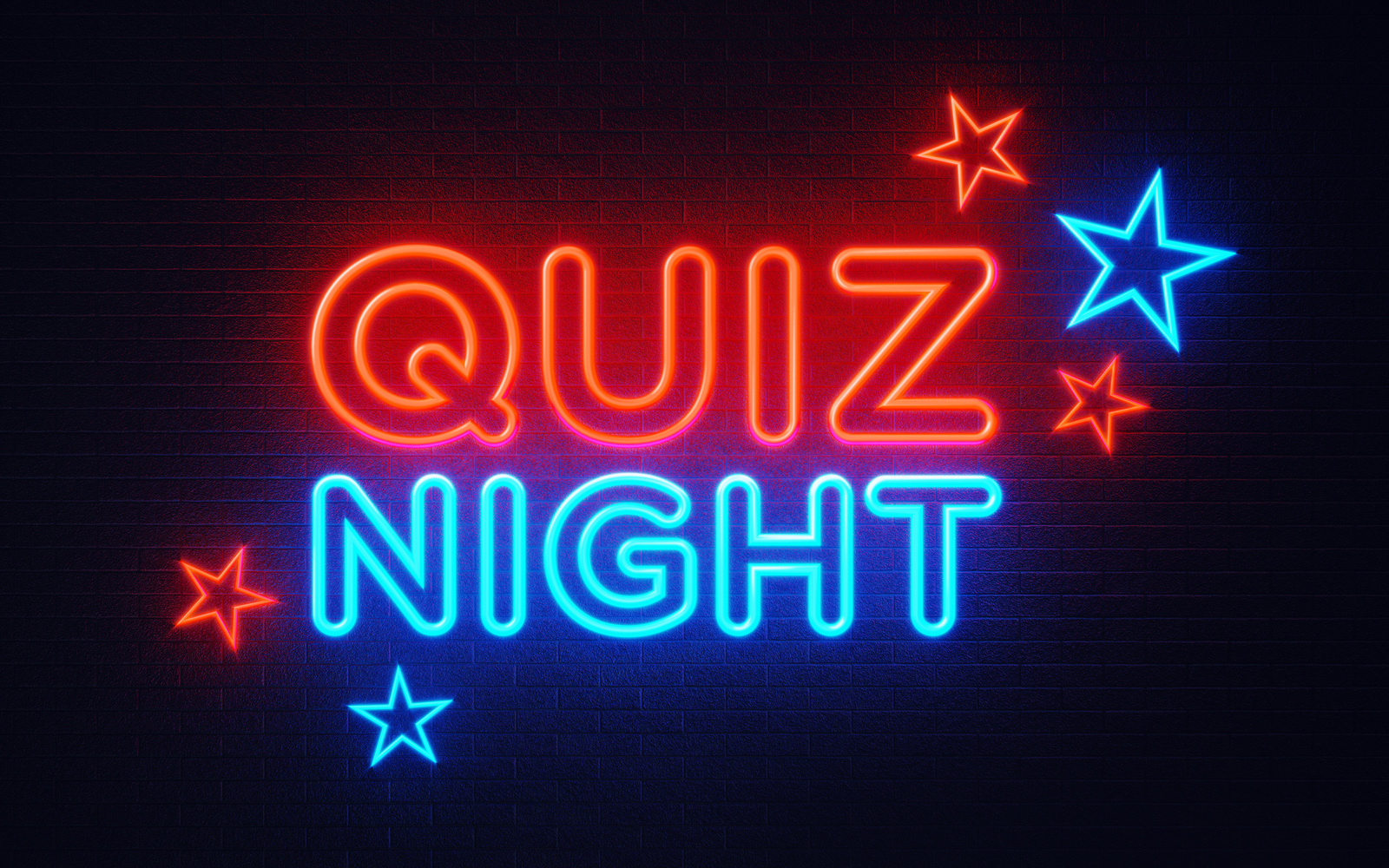 Quiz Night Neon Light On Black Wall - Quiz Night Concept